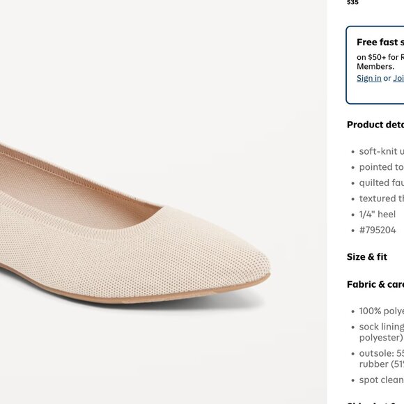 Old Navy Soft-Knit Pointed-Toe Ballet Flats size 8 - Picture 10 of 10